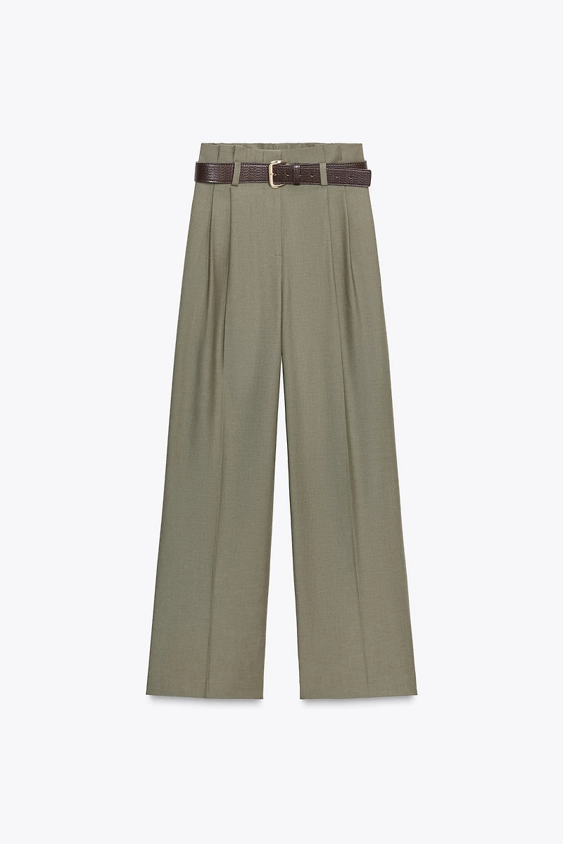 PAPER BAG BELTED PANTS
