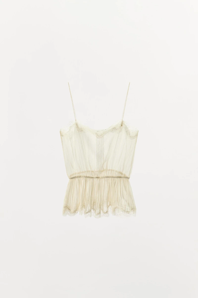 PLEATED LACE GEORGETTE TOP