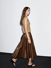 Nappa leather flared midi skirt