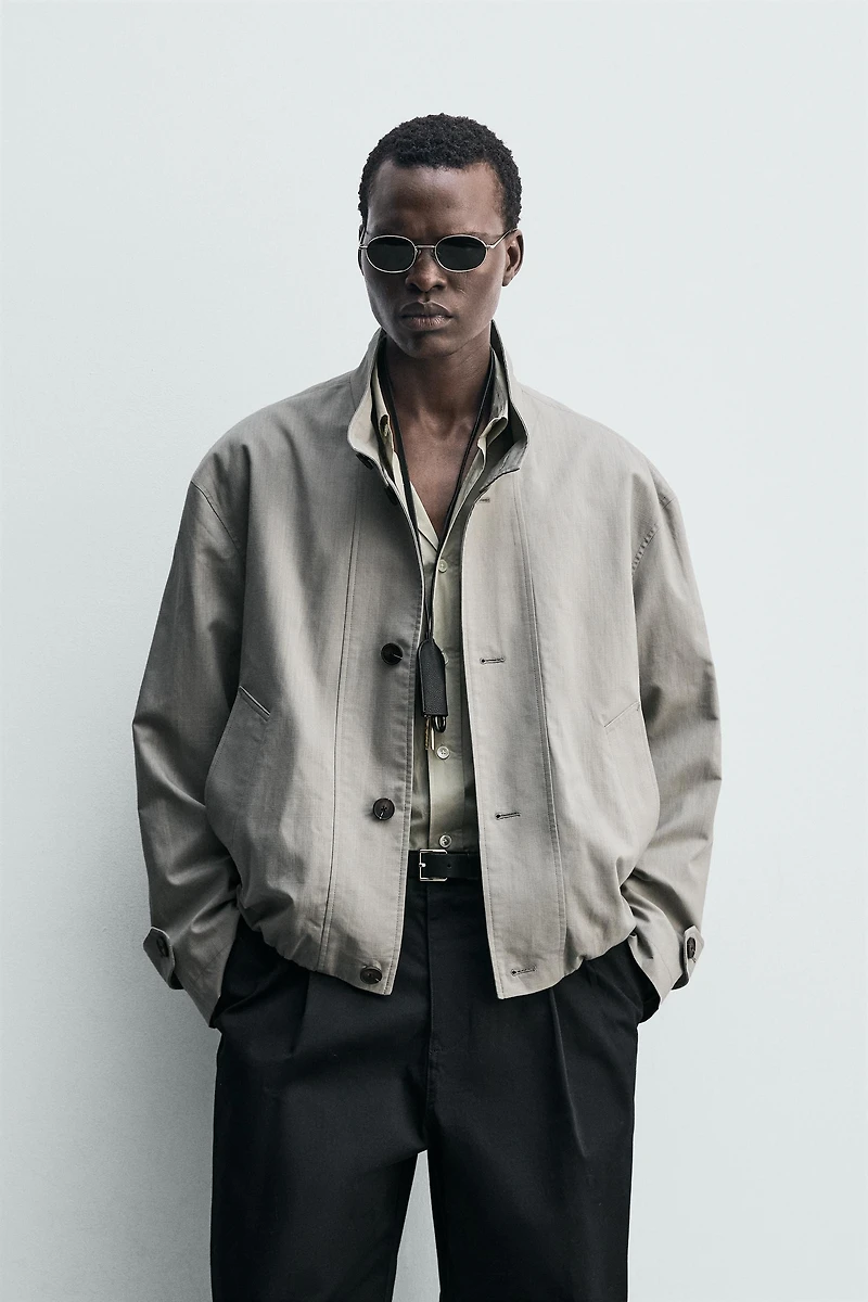 BLOUSON COUPE DÉCONTRACTÉE À CARREAUX TEXTURÉS