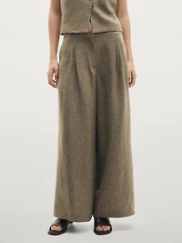 100% linen wide-leg trousers with darts
