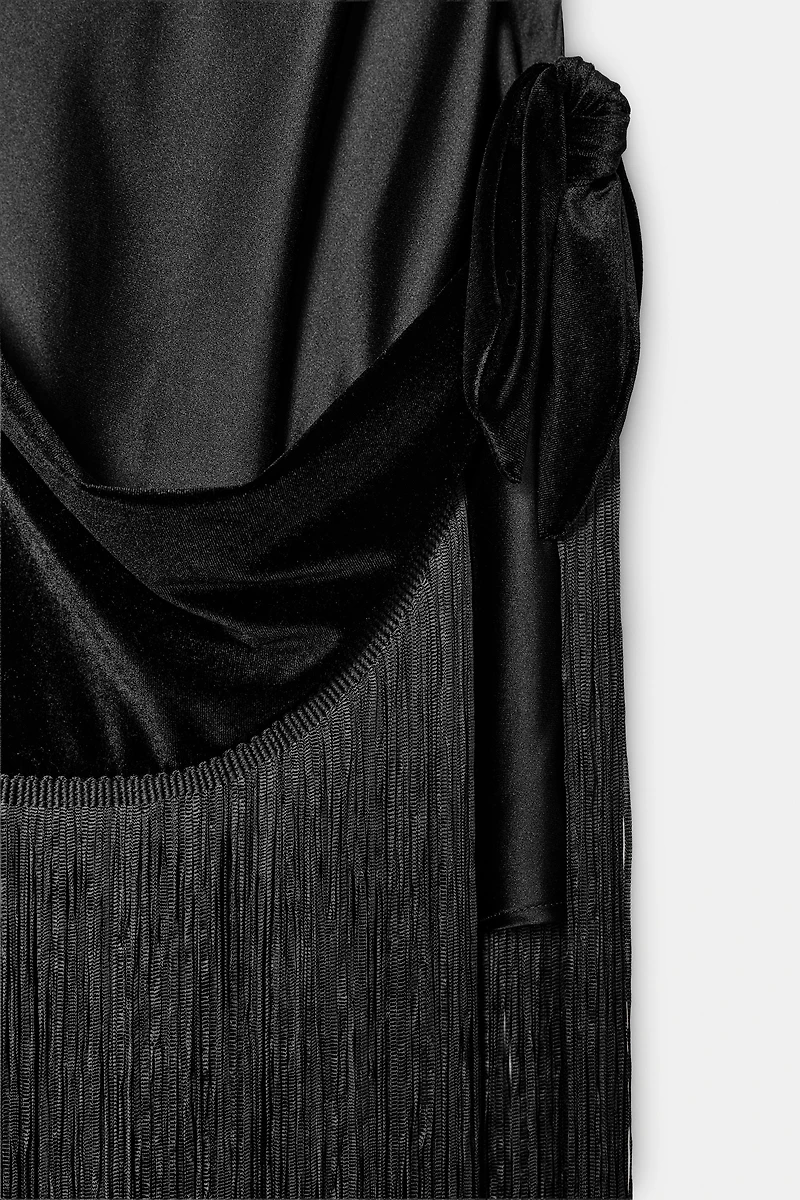 COMBINATION FRINGE LONG DRESS