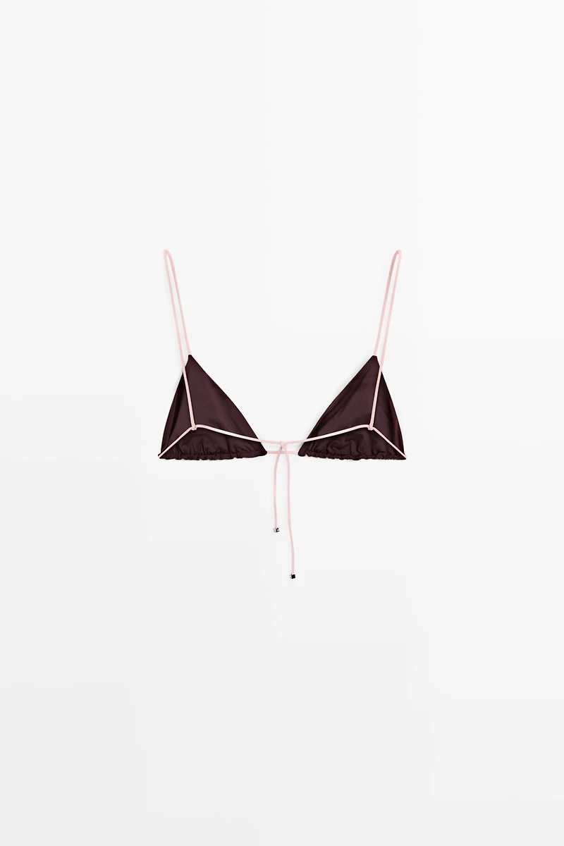 Contrast tie triangle bikini top