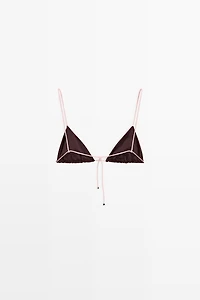 Contrast tie triangle bikini top