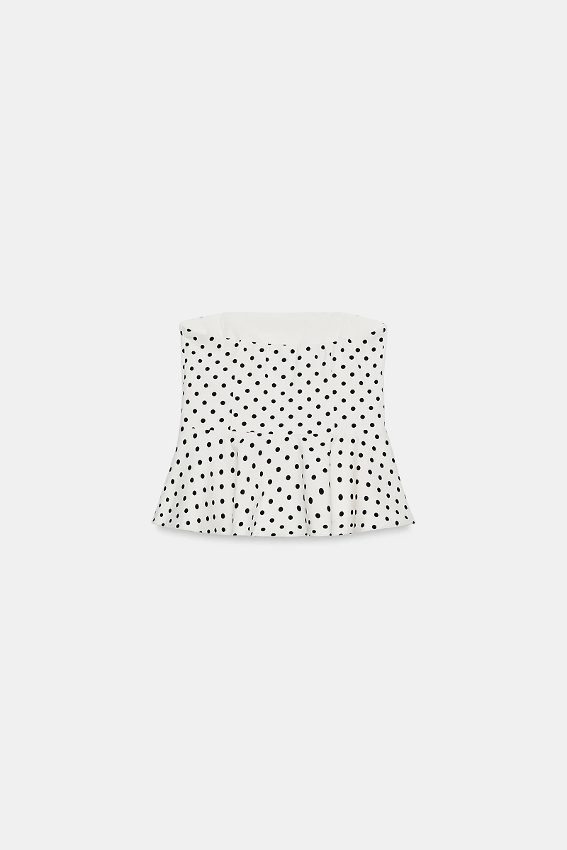 POLKA DOT STRAPLESS PEPLUM TOP