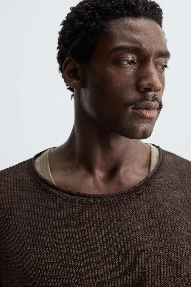 LINEN BLEND TEXTURED SWEATER