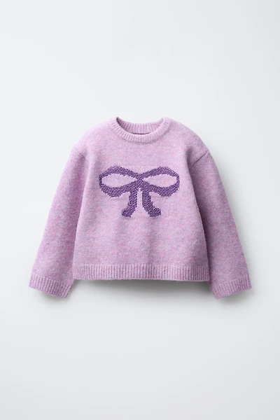 SPARKLY BOW KNIT SWEATER WITH WOOL