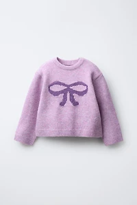 SPARKLY BOW KNIT SWEATER WITH WOOL