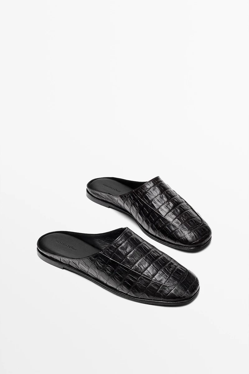 Mock croc leather mules