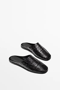 Mock croc leather mules