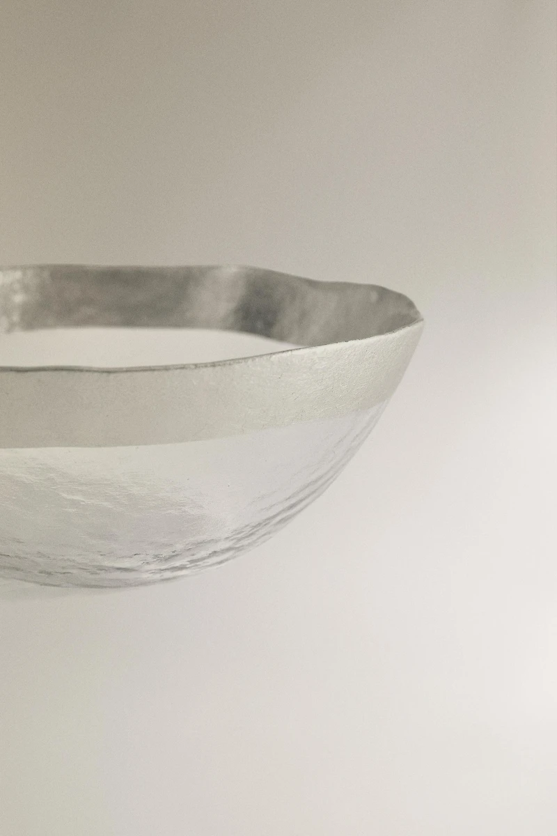 EMBOSSED GLASS BOWL WITH SILVER RIM