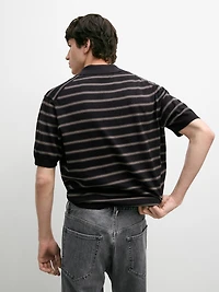 Knit polo shirt with contrast stripes