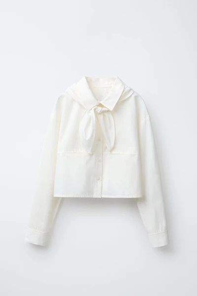 CROPPED SHIRT WITH DETACHABLE SCARF