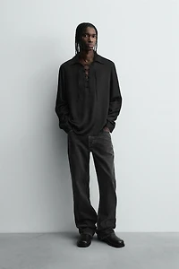 DRAWSTRING FLOWY POLO SHIRT