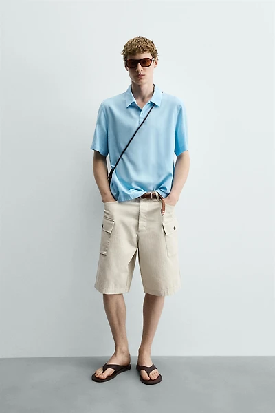 REGULAR FIT HERRINGBONE CARGO SHORTS