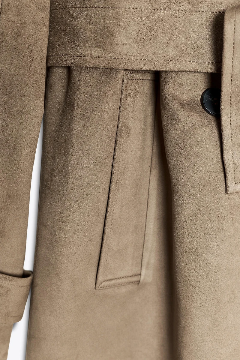FAUX SUEDE TRENCH COAT