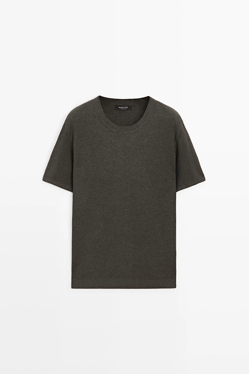 Short sleeve knit cotton blend sweater
