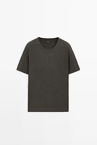Short sleeve knit cotton blend sweater