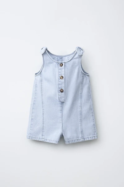 BOW DENIM OVERALL SHORTS