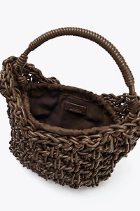 TOPSTITCHED WOVEN HANDBAG