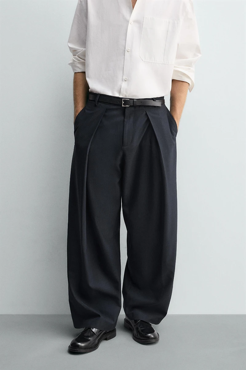 PLEATED PINSTRIPE PANTS