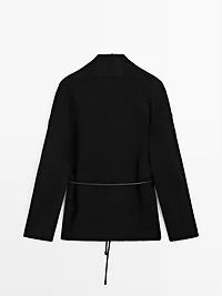 Long knit cardigan with belt