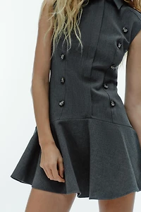 SHORT DRESS WITH SHOULDER PADS AND RUFFLES