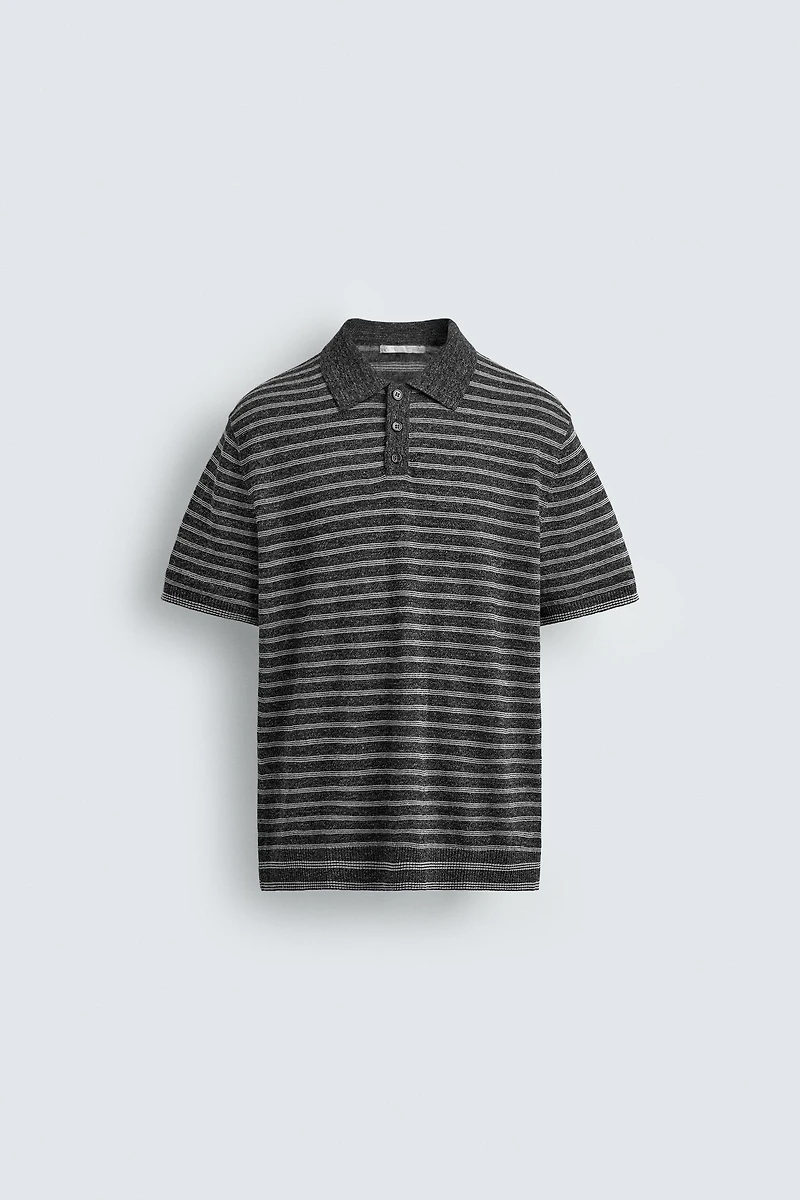 KNIT LINEN COTTON BLEND POLO SHIRT