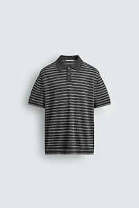 KNIT LINEN COTTON BLEND POLO SHIRT