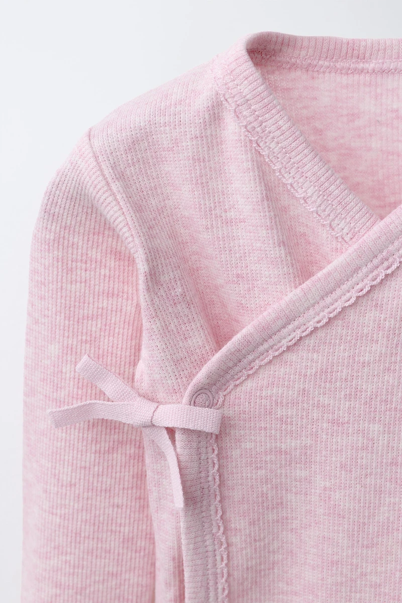THREE-PACK OF RIBBED KIMONO NECK BODYSUITS