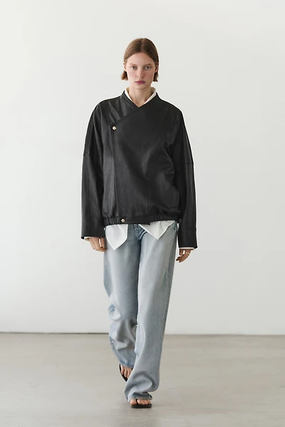 Leather bomber jacket