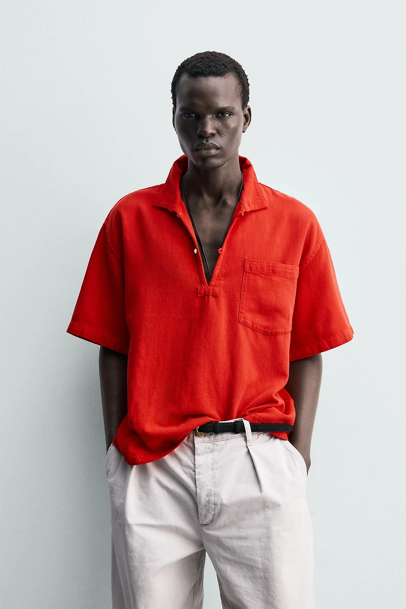 CHEMISE POLO EN COTON ET LIN