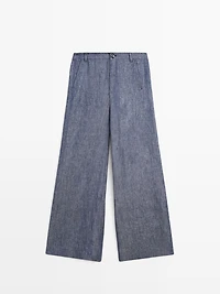 High-waist linen palazzo trousers