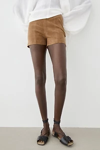 Suede leather shorts with seam details