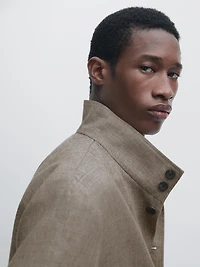 Linen blend bomber jacket with collar detail