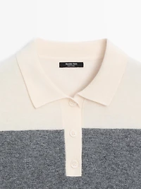 Pull en maille à col polo et rayures