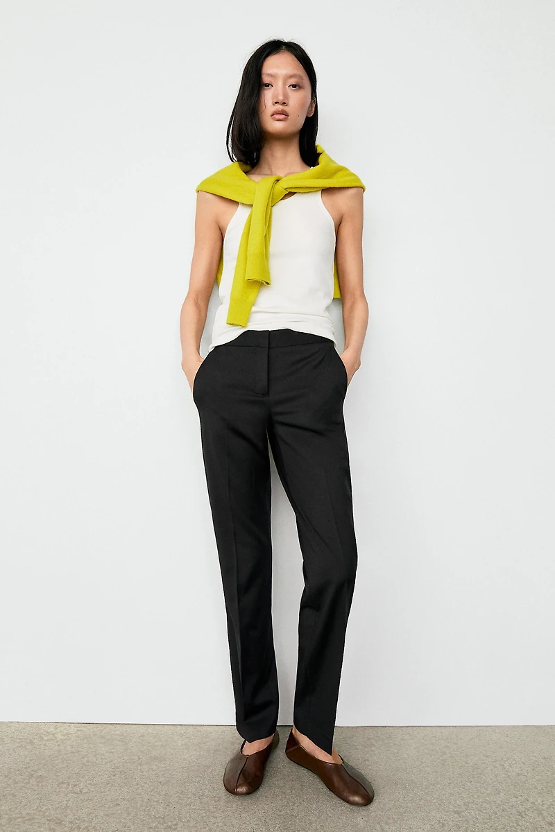 100% cold wool straight-leg pants