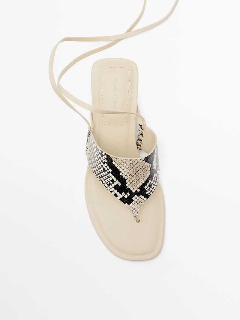 Tied animal print sandals