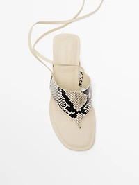 Tied animal print sandals