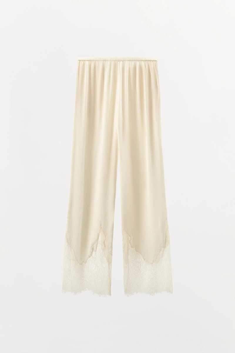 SATIN EFFECT LACE PANTS
