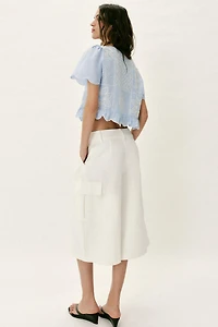 PERFORATED EMBROIDERED TIE BLOUSE