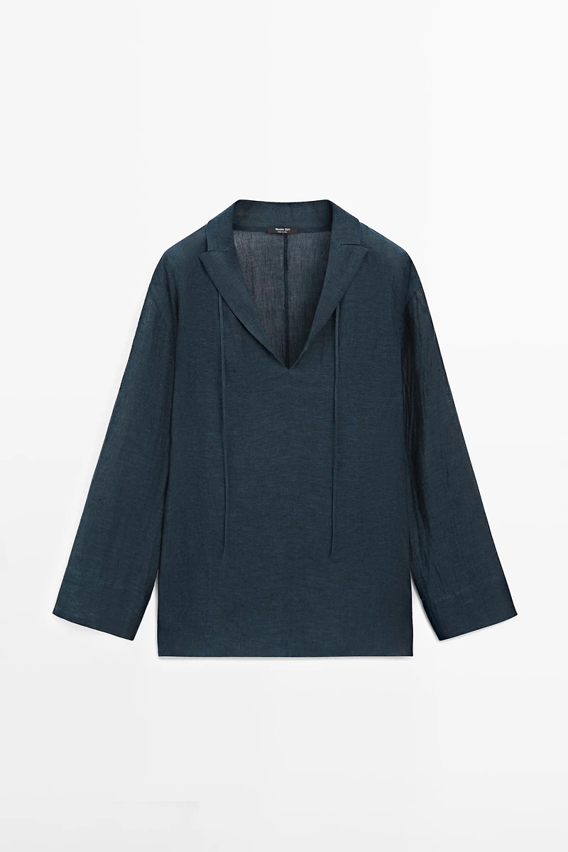 100% linen flowing collared blouse