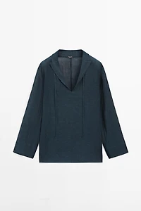 100% linen flowing collared blouse