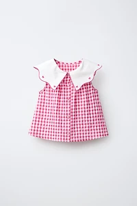 EMBROIDERED COLLAR GINGHAM SHIRT
