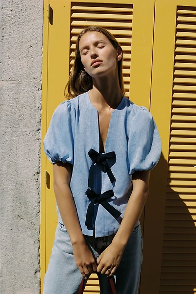 LINEN TIE BLOUSE
