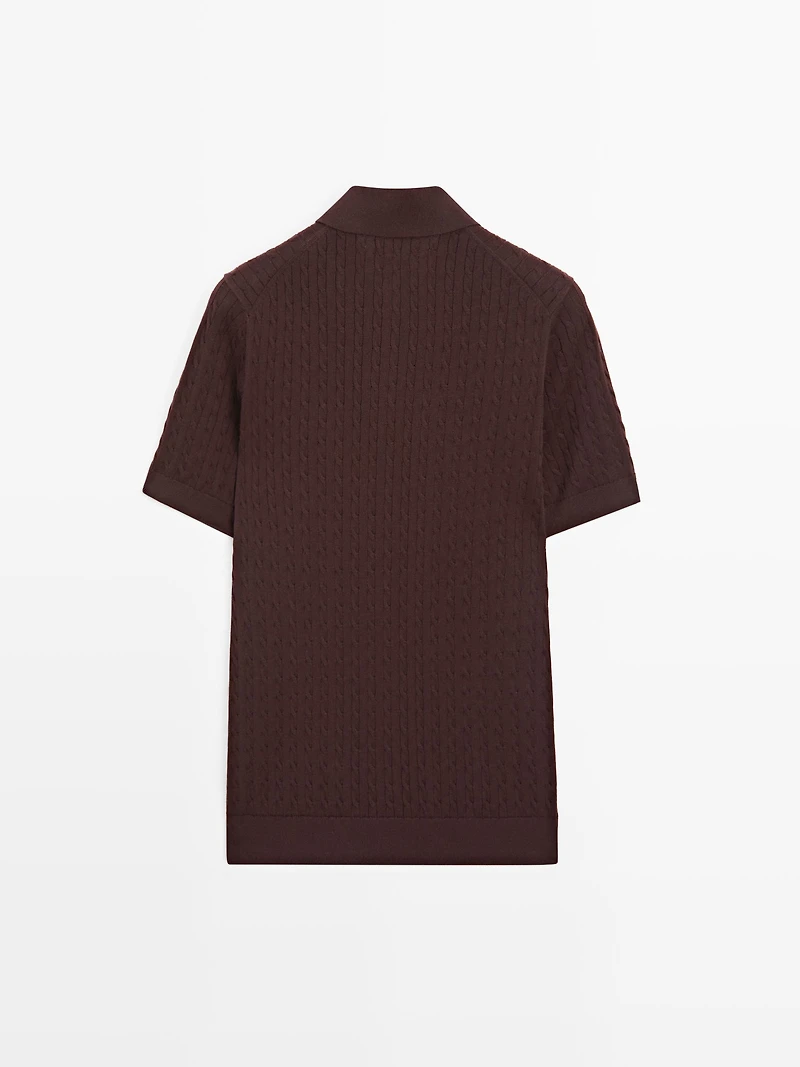 100% cotton cable-knit polo shirt