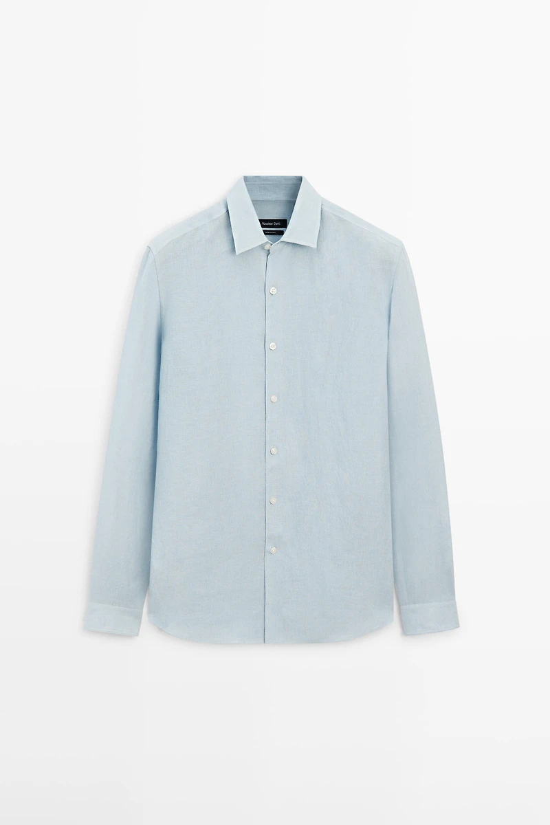 Textured 100% linen regular fit shirt