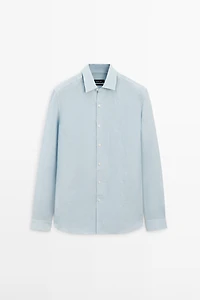Textured 100% linen regular fit shirt