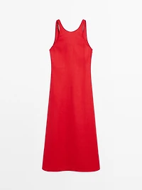 100% linen round neck midi dress