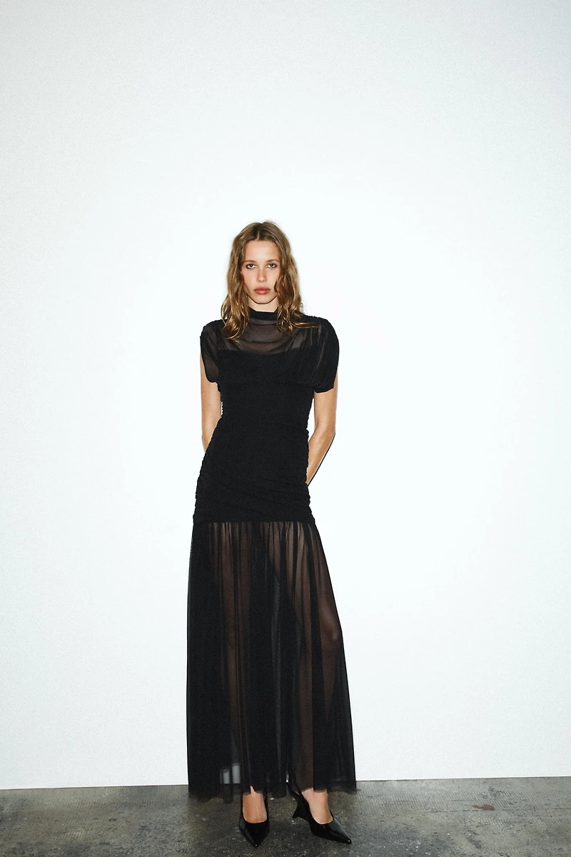 COMBINED DRAPED MIDI DRESS